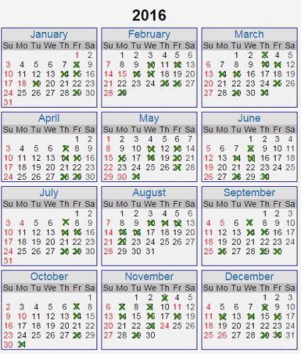 2016 calendar